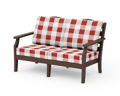 Draper James™ by  POLYWOOD® Savannah Deep Seating Loveseat in Mahogany / Buffalo Plaid Crimson
