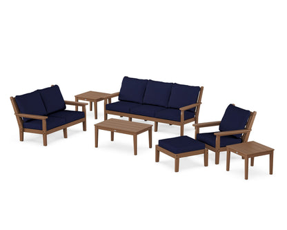 POLYWOOD® Chippendale 7-Piece Deep Seating Set in Teak / Navy