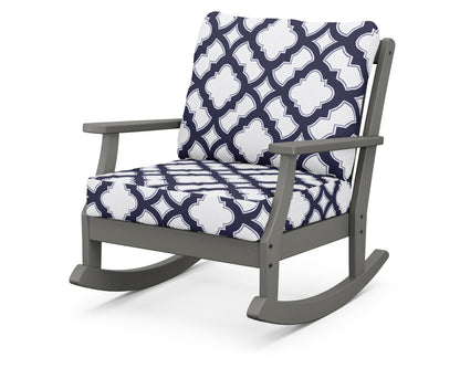 POLYWOOD® Braxton Deep Seating Rocking Chair in Slate Grey / Trellis Navy