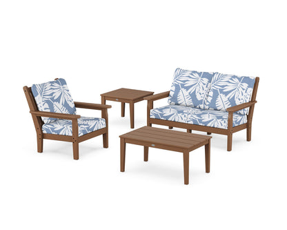 POLYWOOD® Chippendale 4-Piece Deep Seating Set in Teak / Leaf Sky Blue