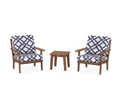 POLYWOOD® Mission 3-Piece Deep Seating Set in Teak / Trellis Navy