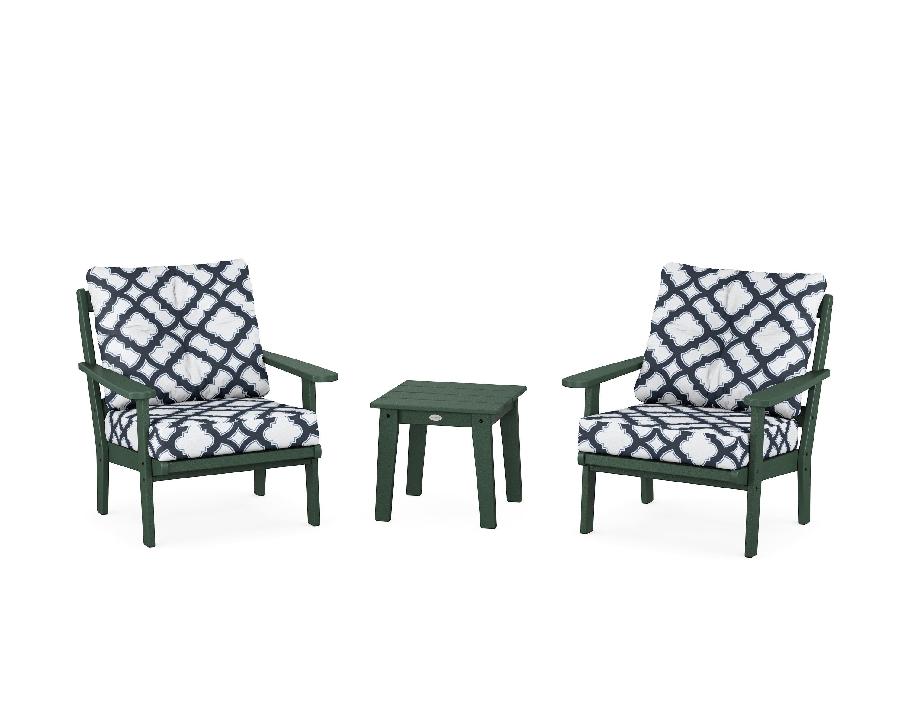 POLYWOOD® Mission 3-Piece Deep Seating Set in Green / Trellis Marine Indigo
