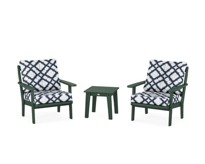 POLYWOOD® Mission 3-Piece Deep Seating Set in Green / Trellis Marine Indigo