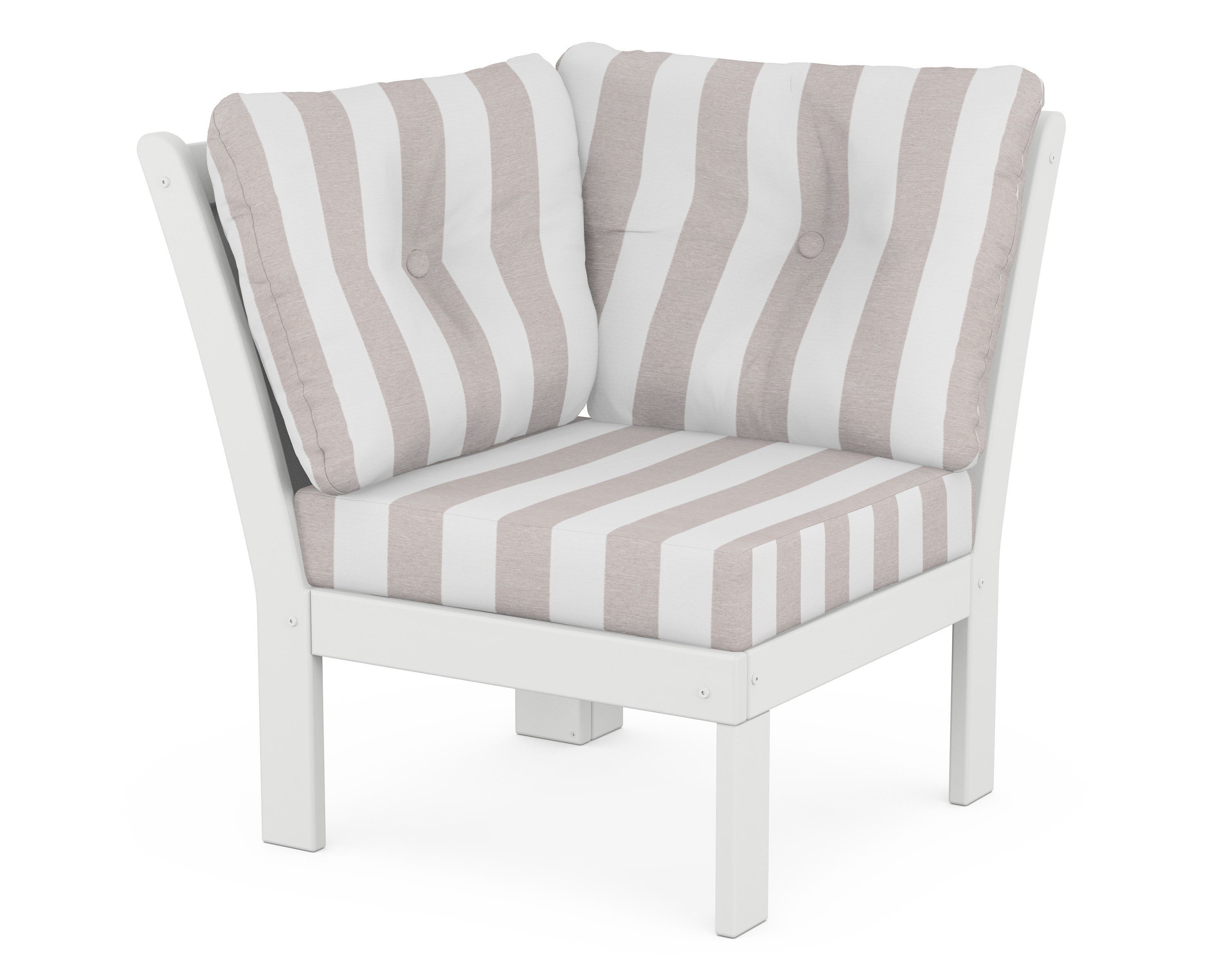 POLYWOOD® Vineyard Modular Corner Chair in White / Cabana Stripe Dune Burlap