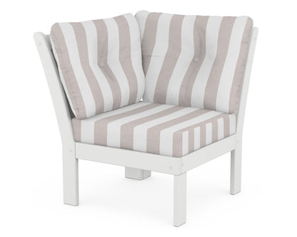 POLYWOOD® Vineyard Modular Corner Chair in White / Cabana Stripe Dune Burlap