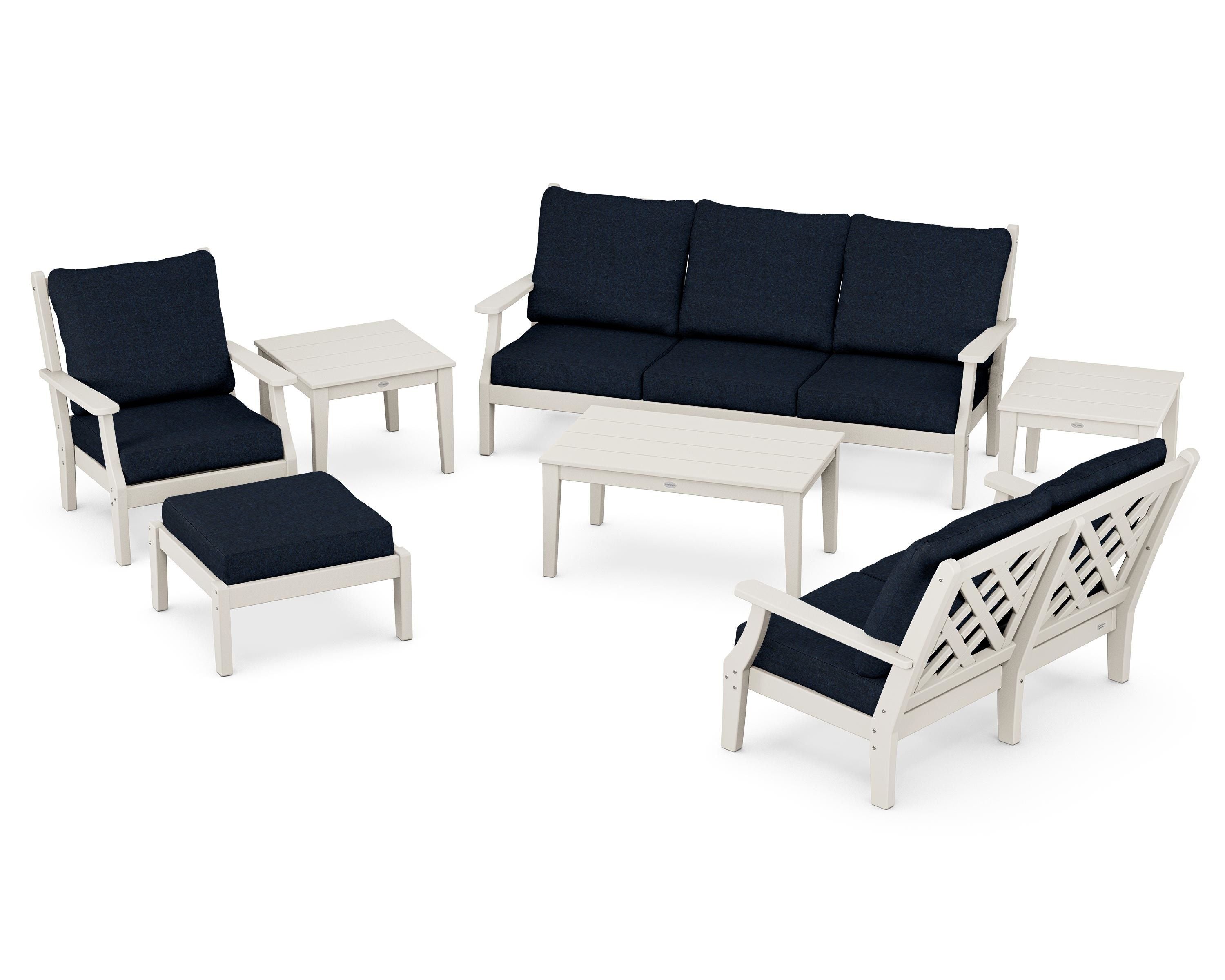 Country Living Wovendale 7-Piece Deep Seating Set in Sand / Marine Indigo