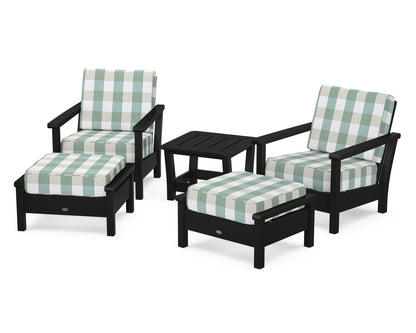 POLYWOOD® Harbour 5-Piece Deep Seating Chair Set in Black / Buffalo Plaid Glacier Spa