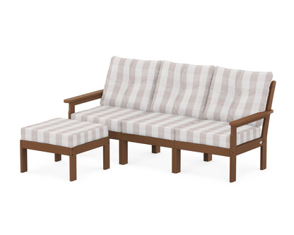 POLYWOOD® Vineyard 4-Piece Sectional with Ottoman in Teak / Buffalo Plaid Dune Burlap