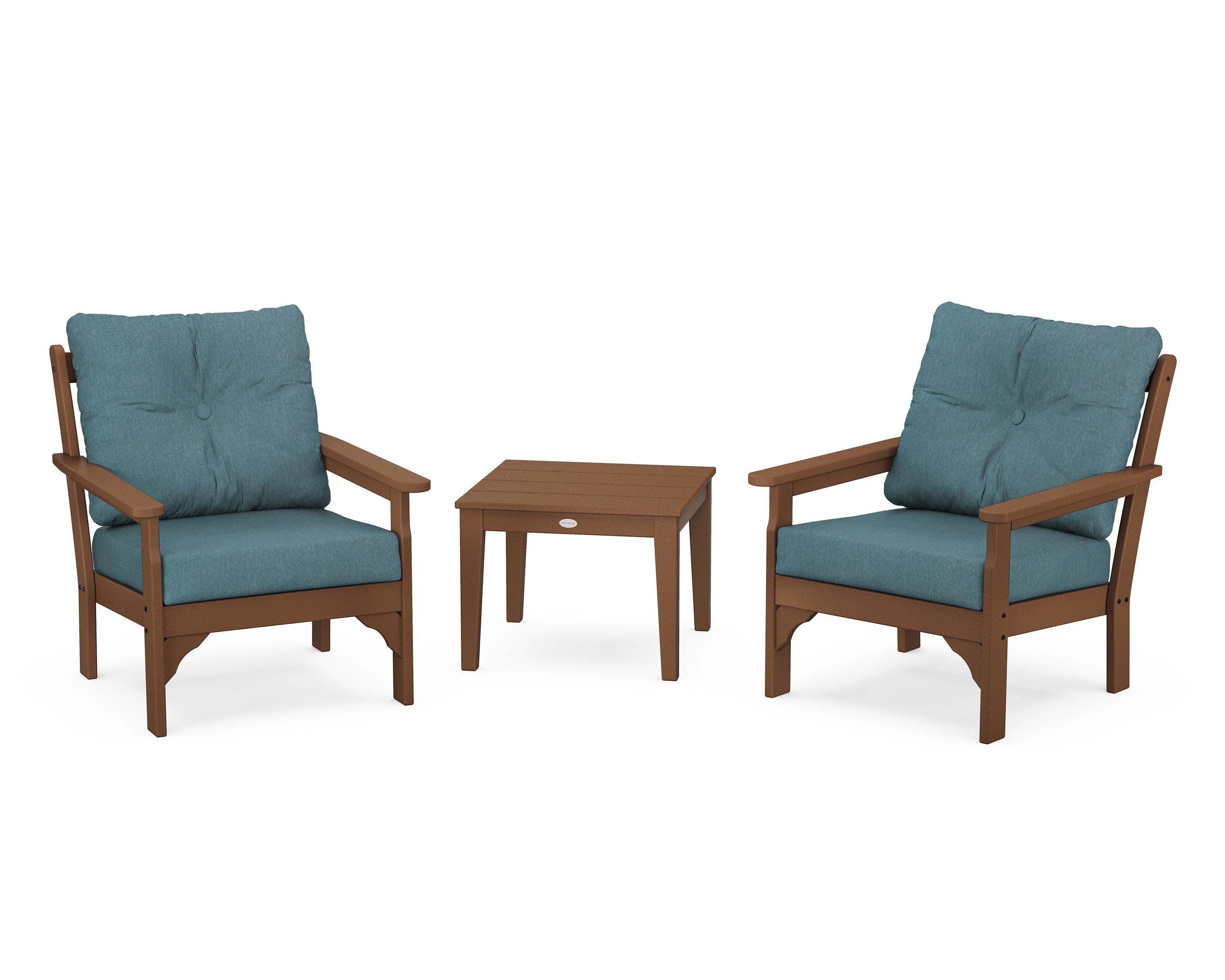 POLYWOOD® Vineyard 3-Piece Deep Seating Set in Teak / Ocean Teal