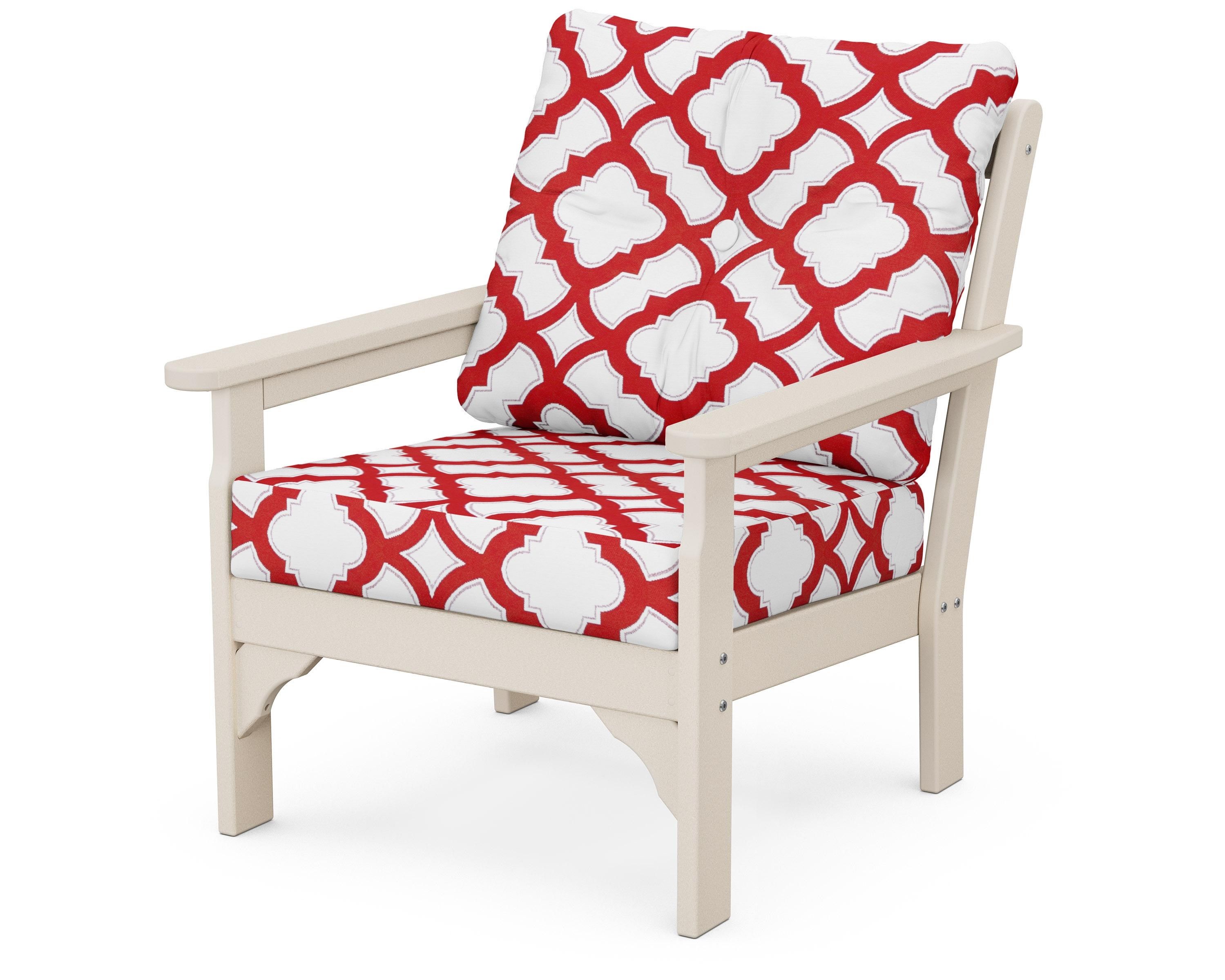 POLYWOOD® Vineyard Deep Seating Chair in Sand / Trellis Crimson
