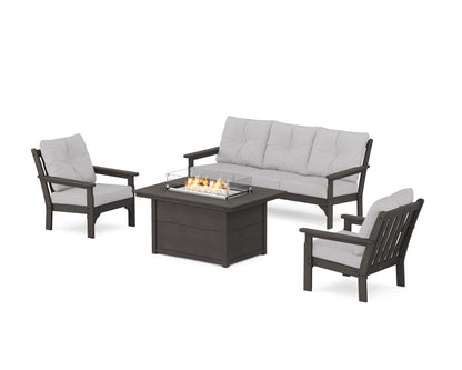 POLYWOOD® Vineyard Deep Seating Fire Pit Table Set in Vintage Coffee / Granite