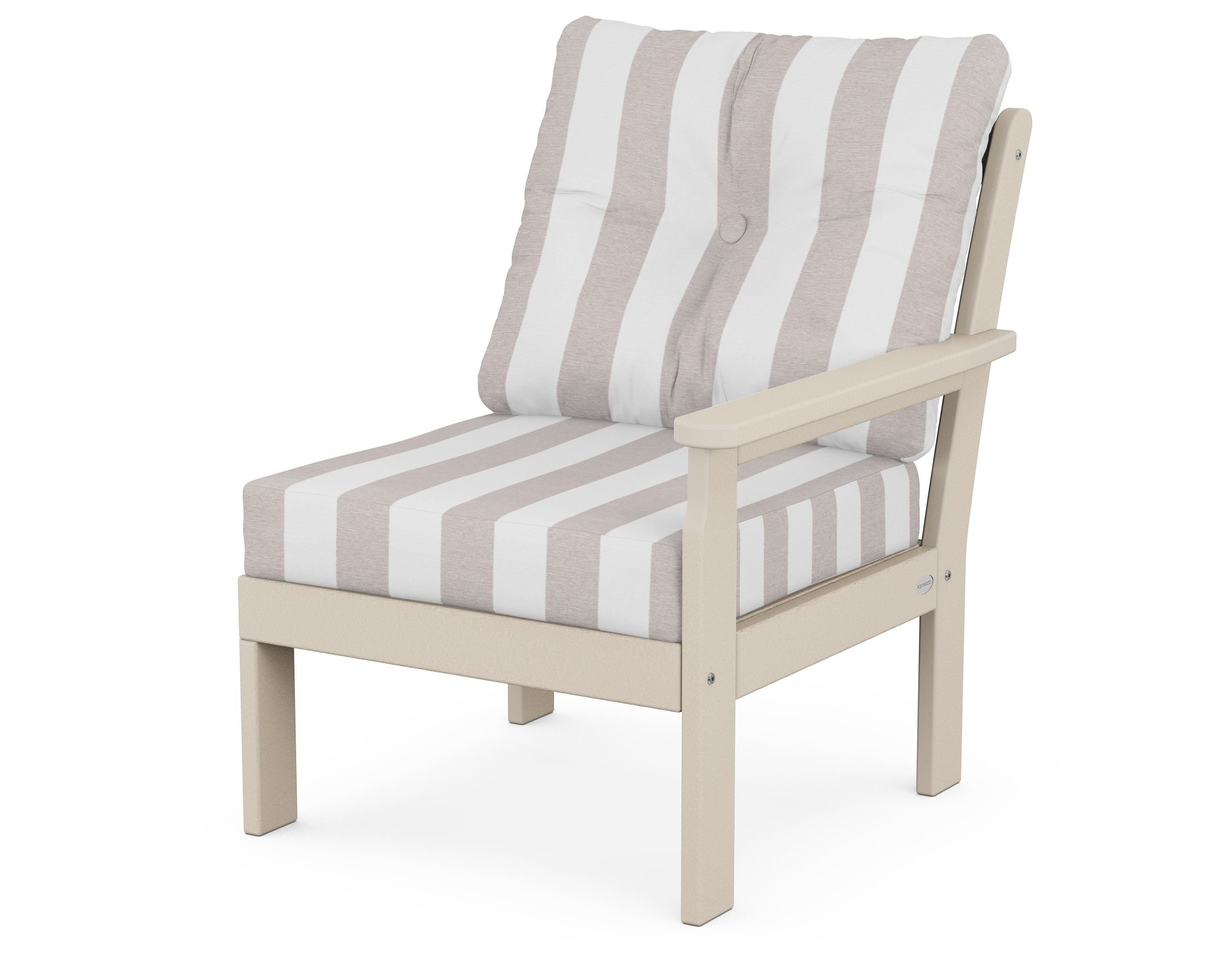 POLYWOOD® Vineyard Modular Right Arm Chair in Sand / Cabana Stripe Dune Burlap