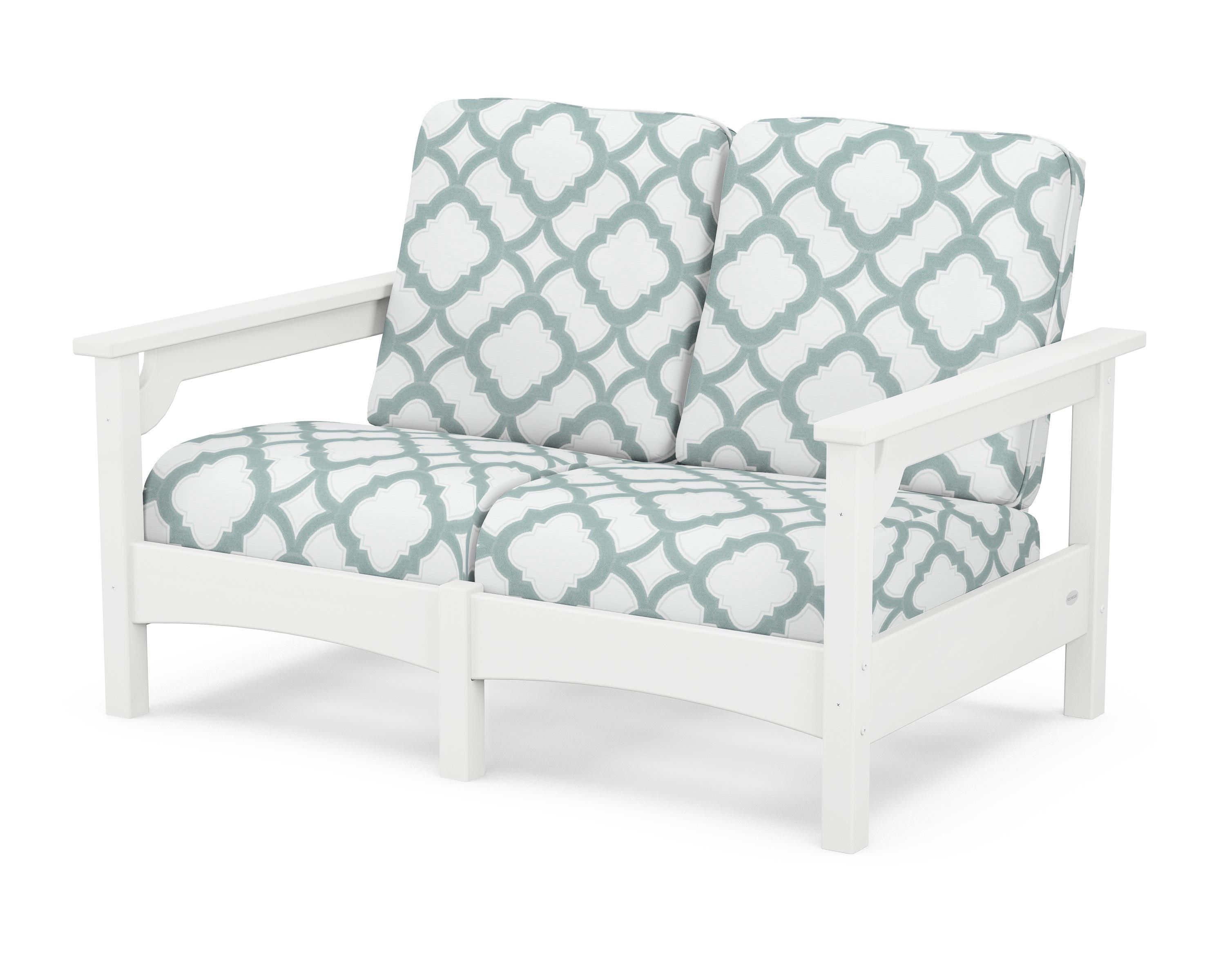 POLYWOOD® Club Loveseat in White / Trellis Glacier Spa