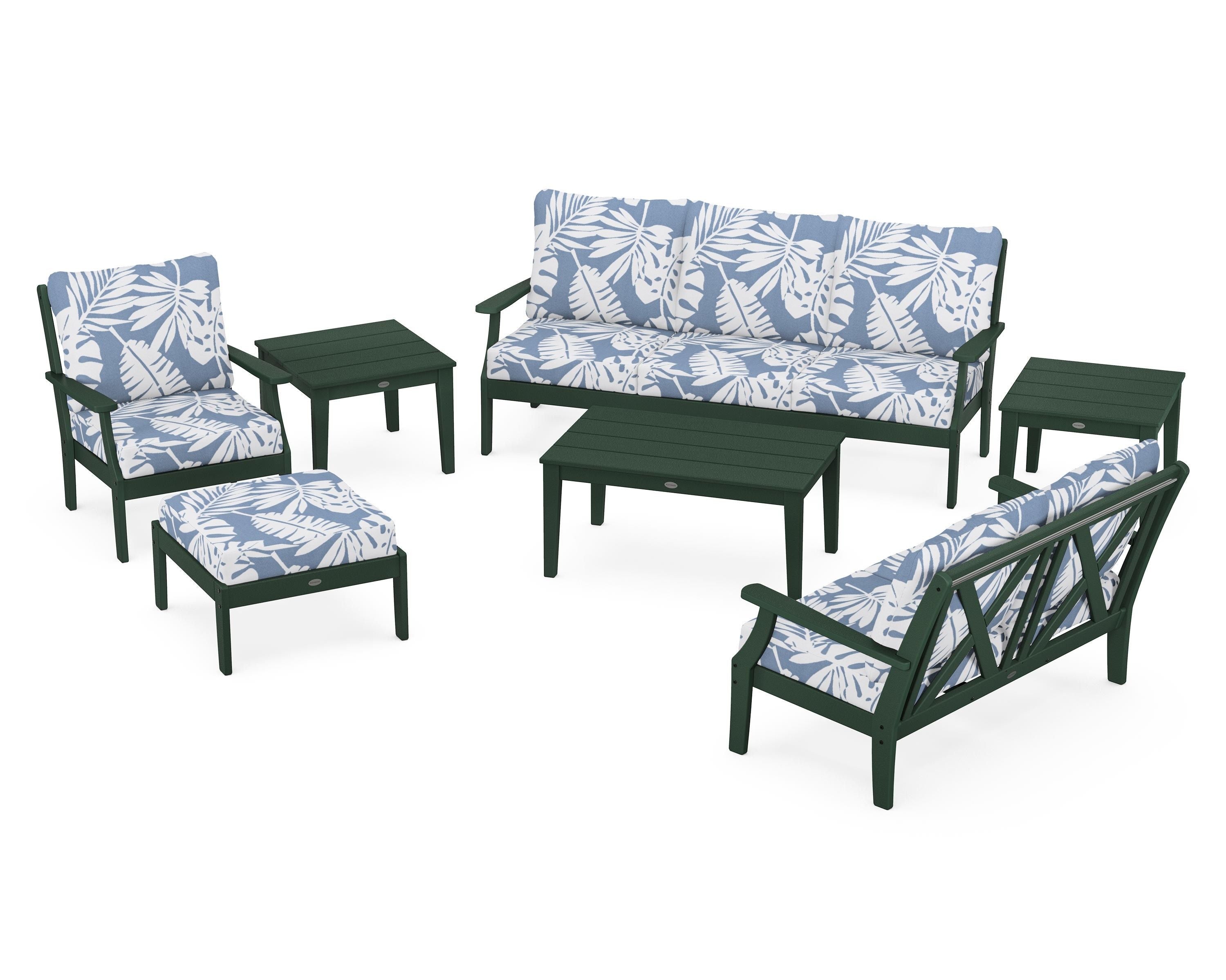 POLYWOOD® Braxton 7-Piece Deep Seating Set in Green / Leaf Sky Blue