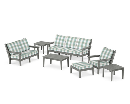 POLYWOOD® Chippendale 7-Piece Deep Seating Set in Slate Grey / Buffalo Plaid Glacier Spa