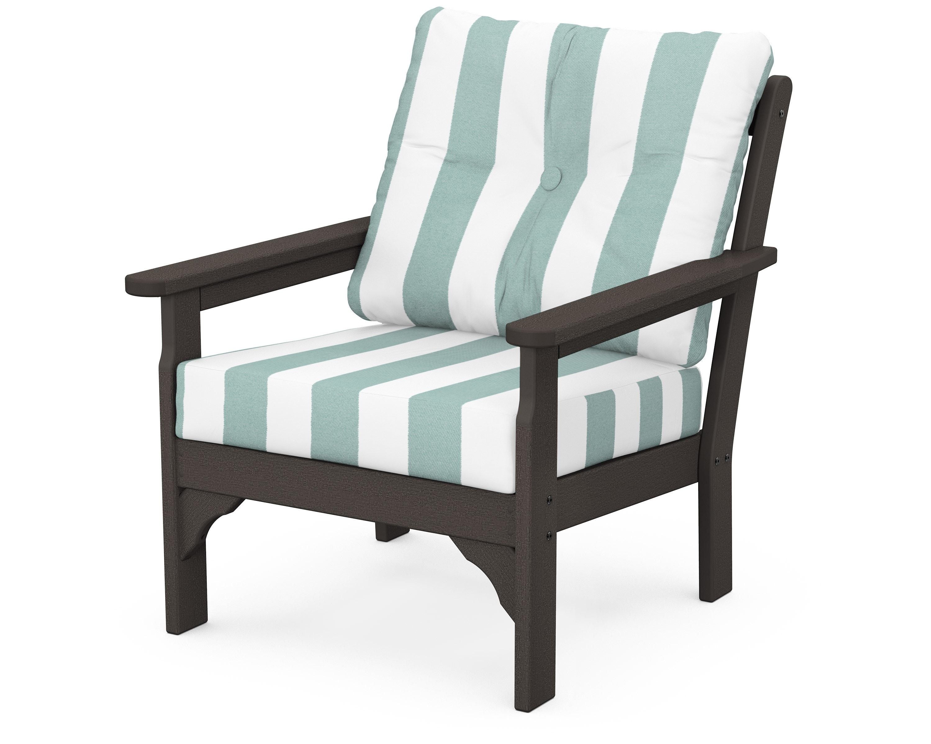 POLYWOOD® Vineyard Deep Seating Chair in Vintage Coffee / Cabana Stripe Glacier Spa