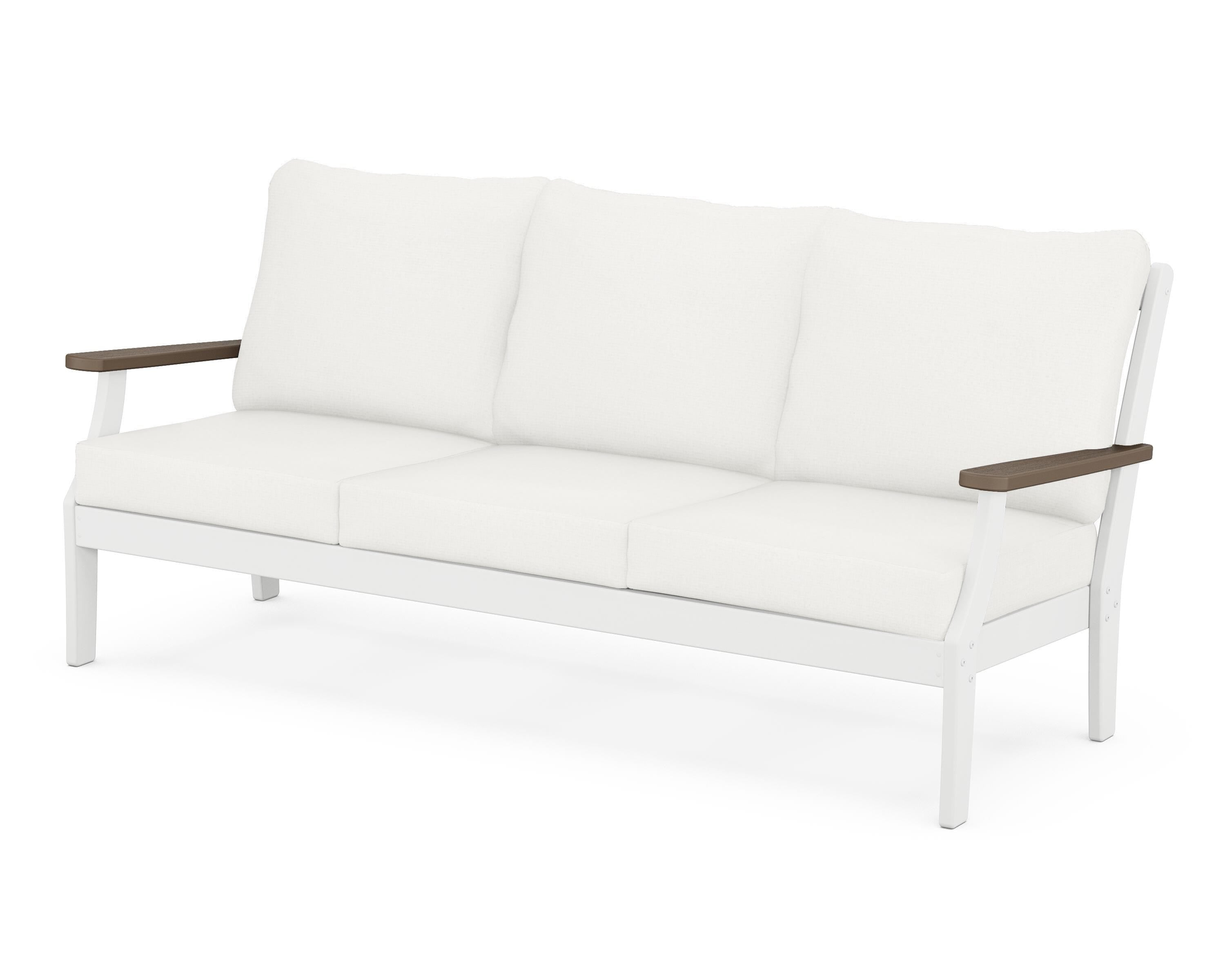 POLYWOOD® Braxton Deep Seating Sofa in White / Kona / Natural Linen