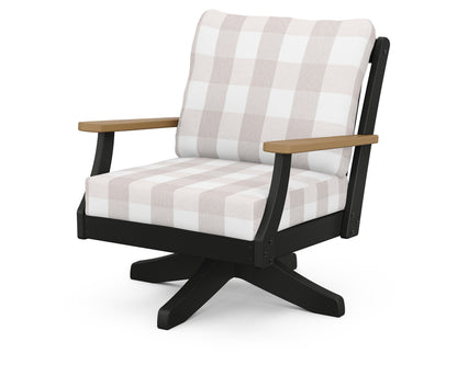 POLYWOOD® Braxton Deep Seating Swivel Chair in Black / Natural / Buffalo Plaid Dune Burlap