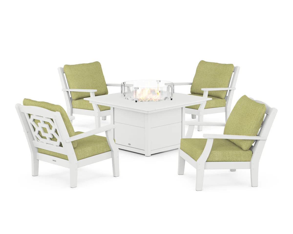 Chinoiserie 5-Piece Deep Seating Set with Fire Pit Table