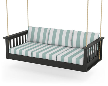 POLYWOOD® Vineyard Daybed Swing in Black / Cabana Stripe Glacier Spa