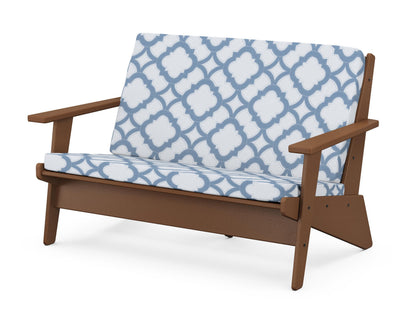 POLYWOOD® Riviera Modern Lounge Loveseat in Teak / Trellis Sky Blue