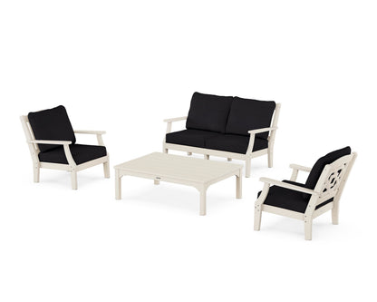 Martha Stewart by POLYWOOD® Chinoiserie 4-Piece Deep Seating Set with Loveseat in Sand / Midnight Linen