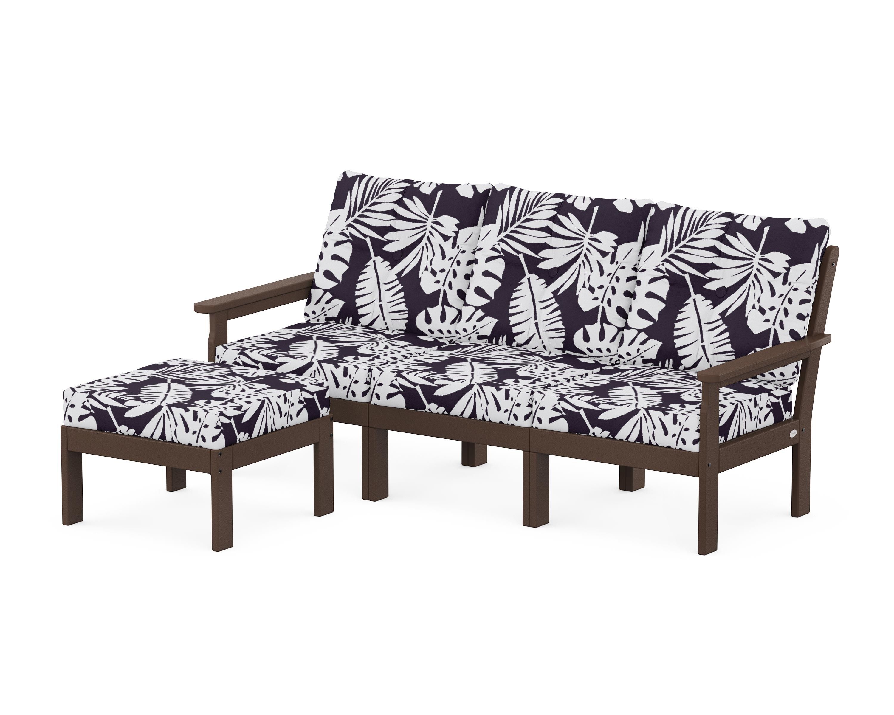 POLYWOOD® Vineyard 4-Piece Sectional with Ottoman in Mahogany / Leaf Navy