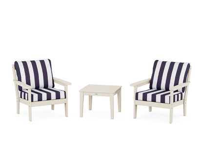 Country Living Cottage 3-Piece Deep Seating Set in Sand / Cabana Stripe Navy