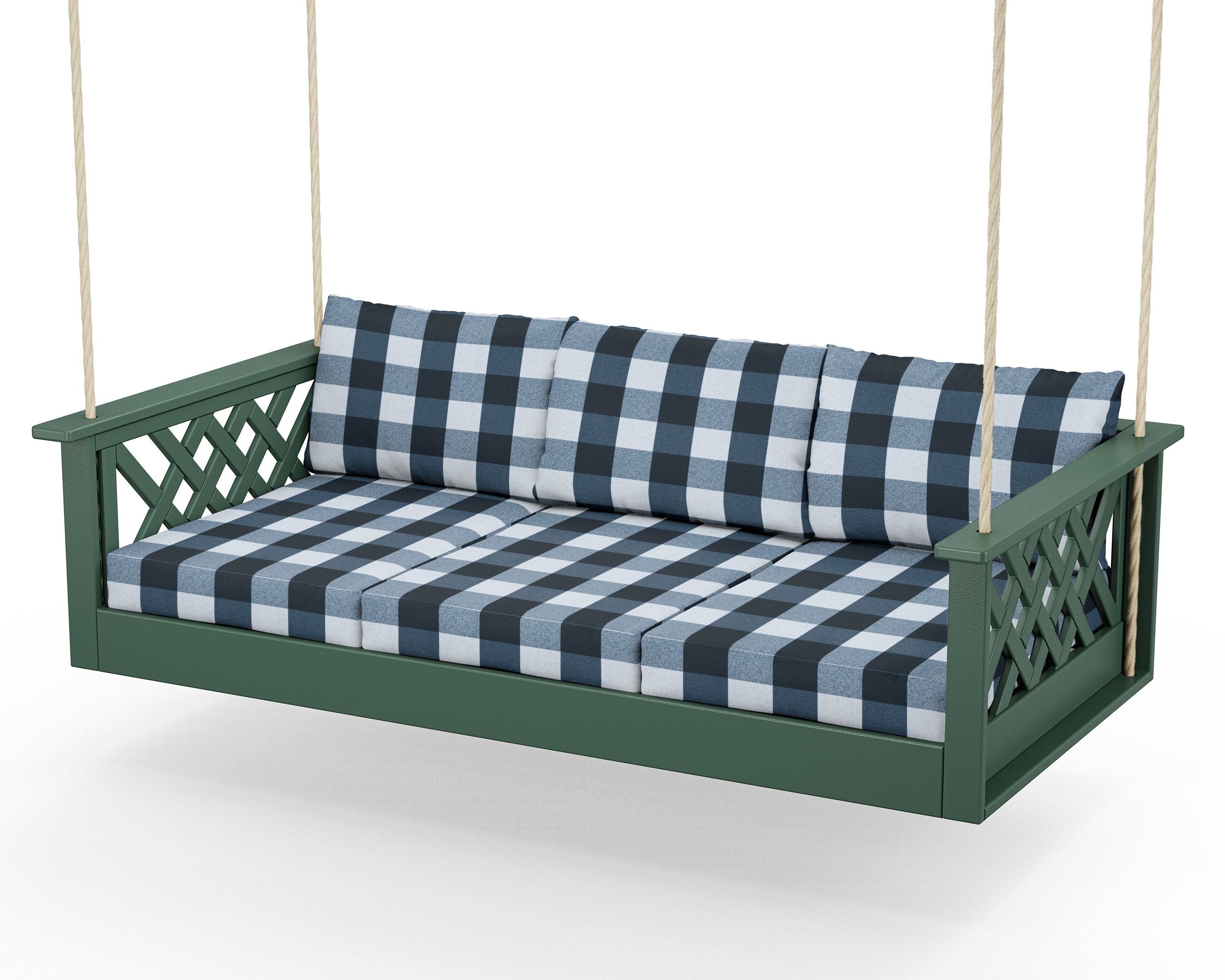 Country Living Wovendale Daybed Swing in Green / Buffalo Plaid Marine Indigo