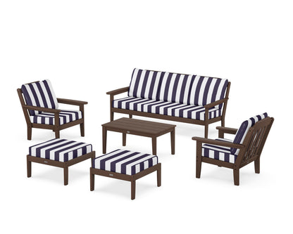 Country Living Cottage 6-Piece Lounge Sofa Set in Mahogany / Cabana Stripe Navy