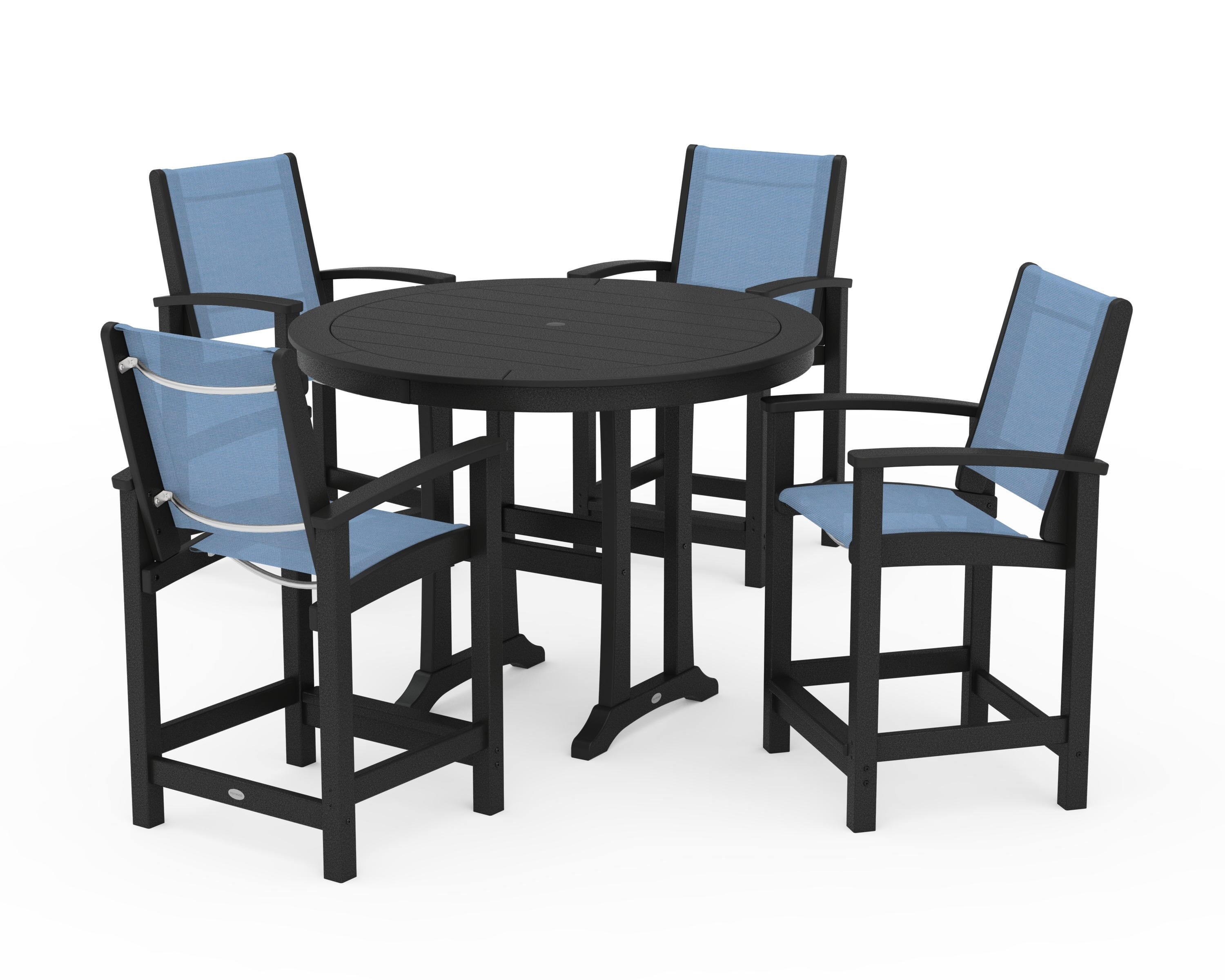 POLYWOOD® Coastal 5-Piece Counter Set in Black / Poolside Sling