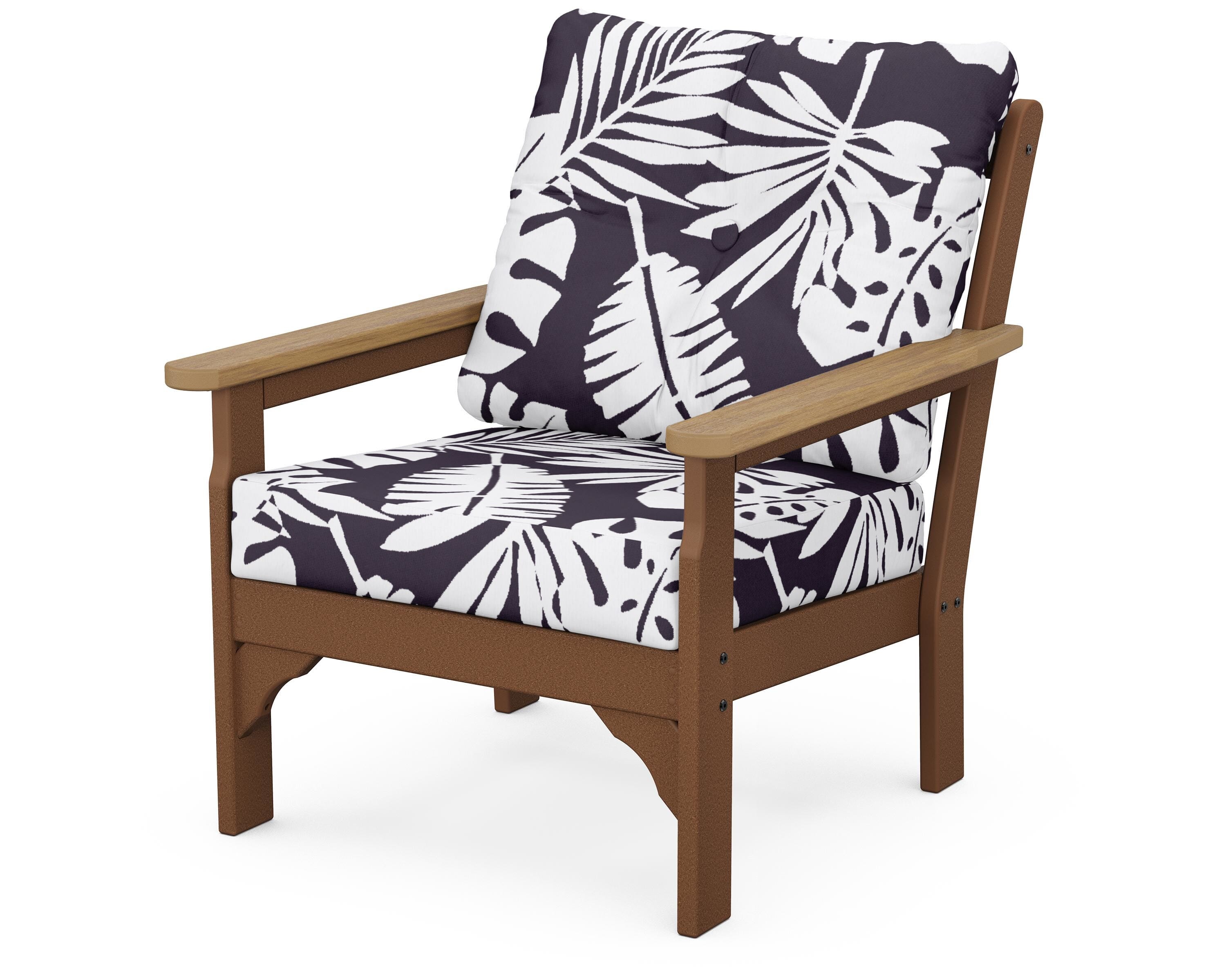 POLYWOOD® Vineyard Deep Seating Chair in Teak / Natural / Leaf Navy