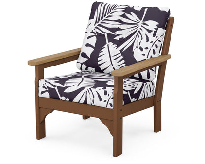 POLYWOOD® Vineyard Deep Seating Chair in Teak / Natural / Leaf Navy