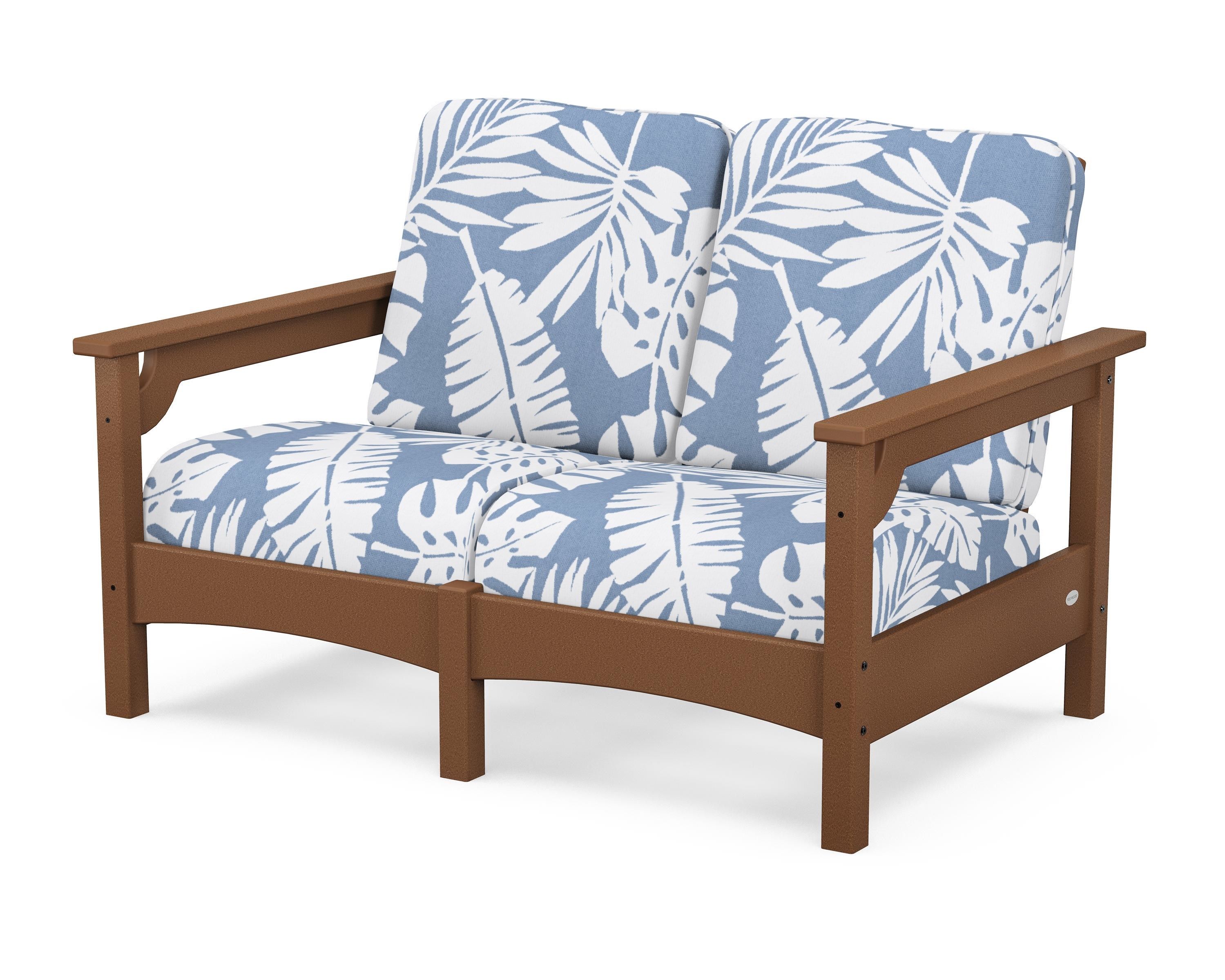 POLYWOOD® Club Loveseat in Teak / Leaf Sky Blue