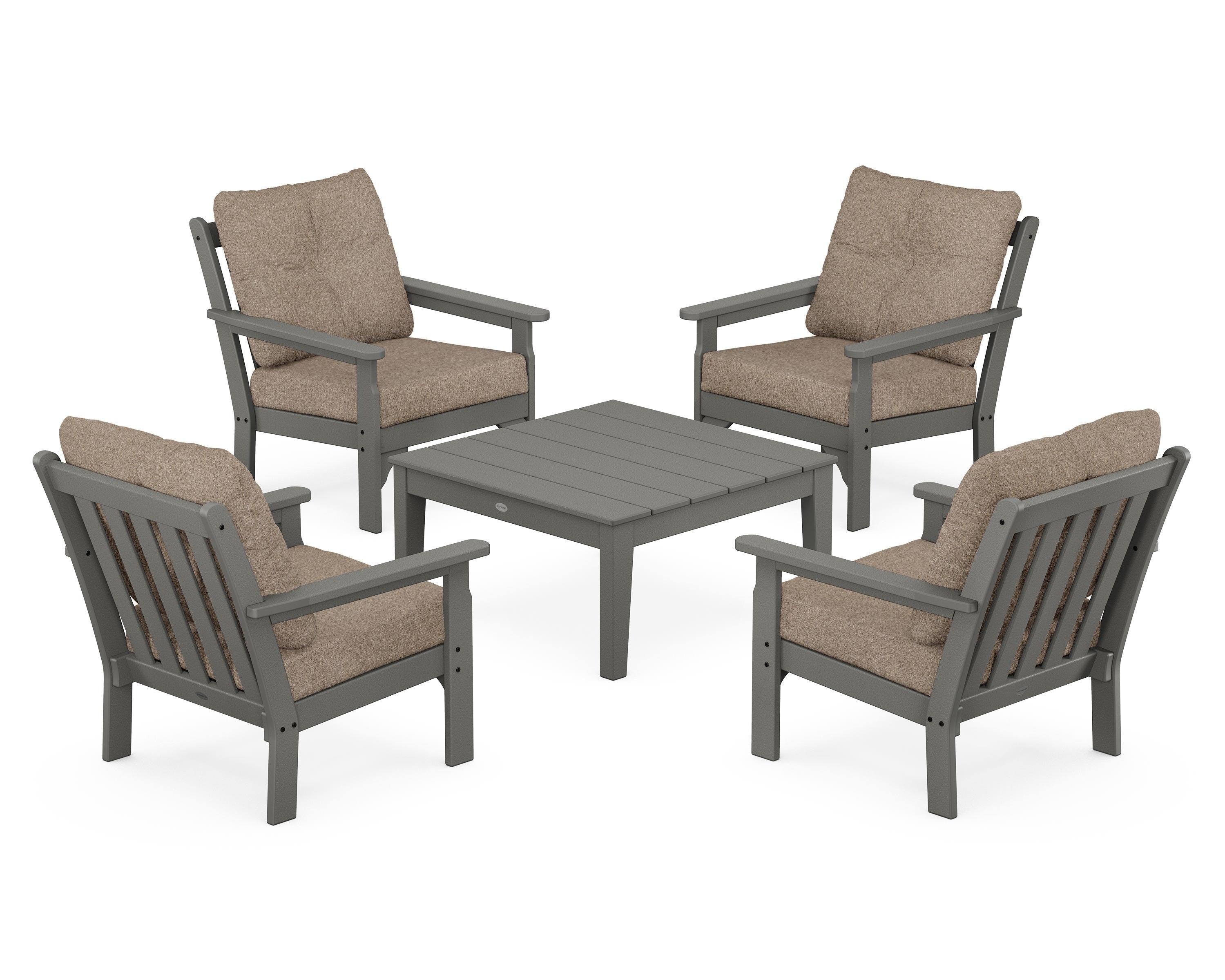 POLYWOOD® Vineyard 5-Piece Deep Seating Conversation Set in Slate Grey / Spiced Burlap