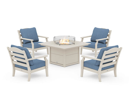 Draper James™ by  POLYWOOD® Savannah 5-Piece Deep Seating Set with Fire Pit Table in Sand / Sky Blue