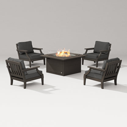 PW Designer Series Estate 5-Piece Lounge Fire Table Set in Vintage Coffee / Spectrum Carbon