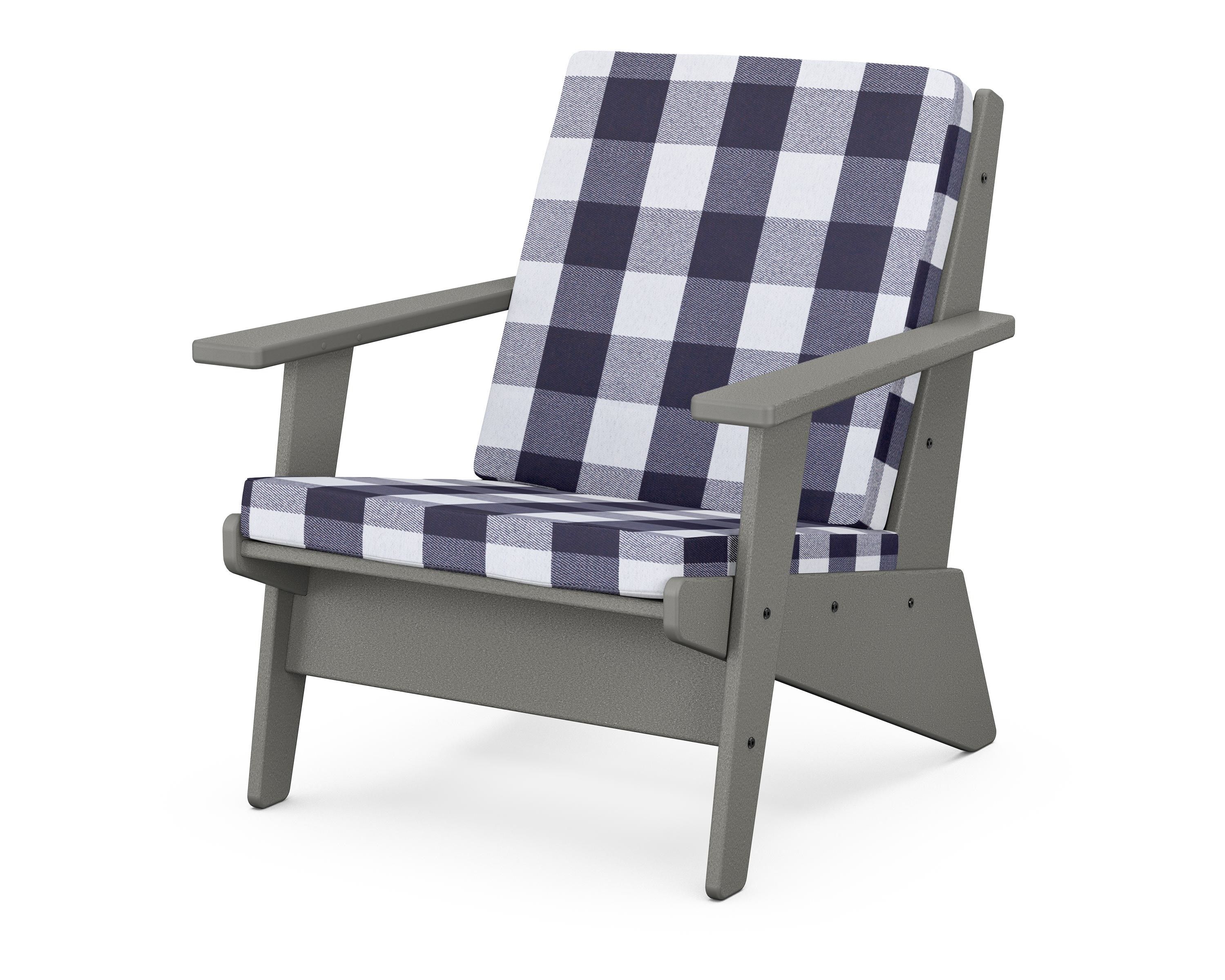 POLYWOOD® Riviera Modern Lounge Chair in Slate Grey / Buffalo Plaid Navy