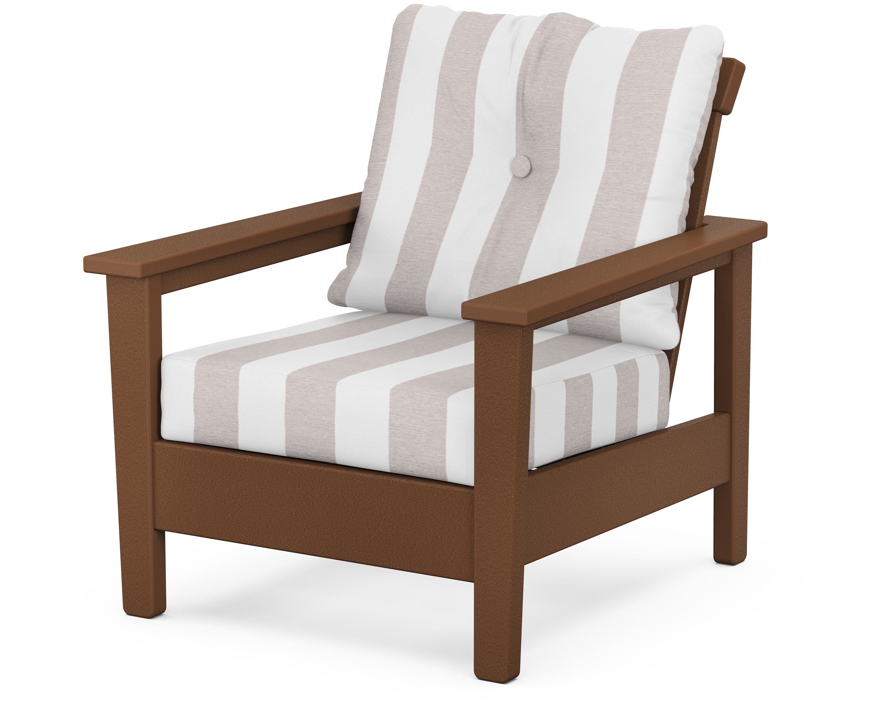 POLYWOOD® Prescott Deep Seating Chair in Teak / Cabana Stripe Dune Burlap