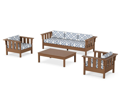 Martha Stewart by POLYWOOD® Acadia 4-Piece Deep Seating Set with Sofa in Teak / Trellis Sky Blue