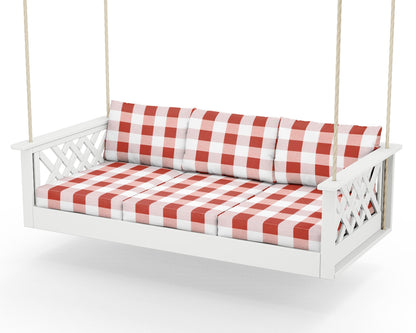 Country Living Wovendale Daybed Swing in White / Buffalo Plaid Crimson