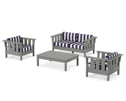 Martha Stewart by POLYWOOD® Acadia 4-Piece Deep Seating Set with Loveseat in Slate Grey / Cabana Stripe Navy
