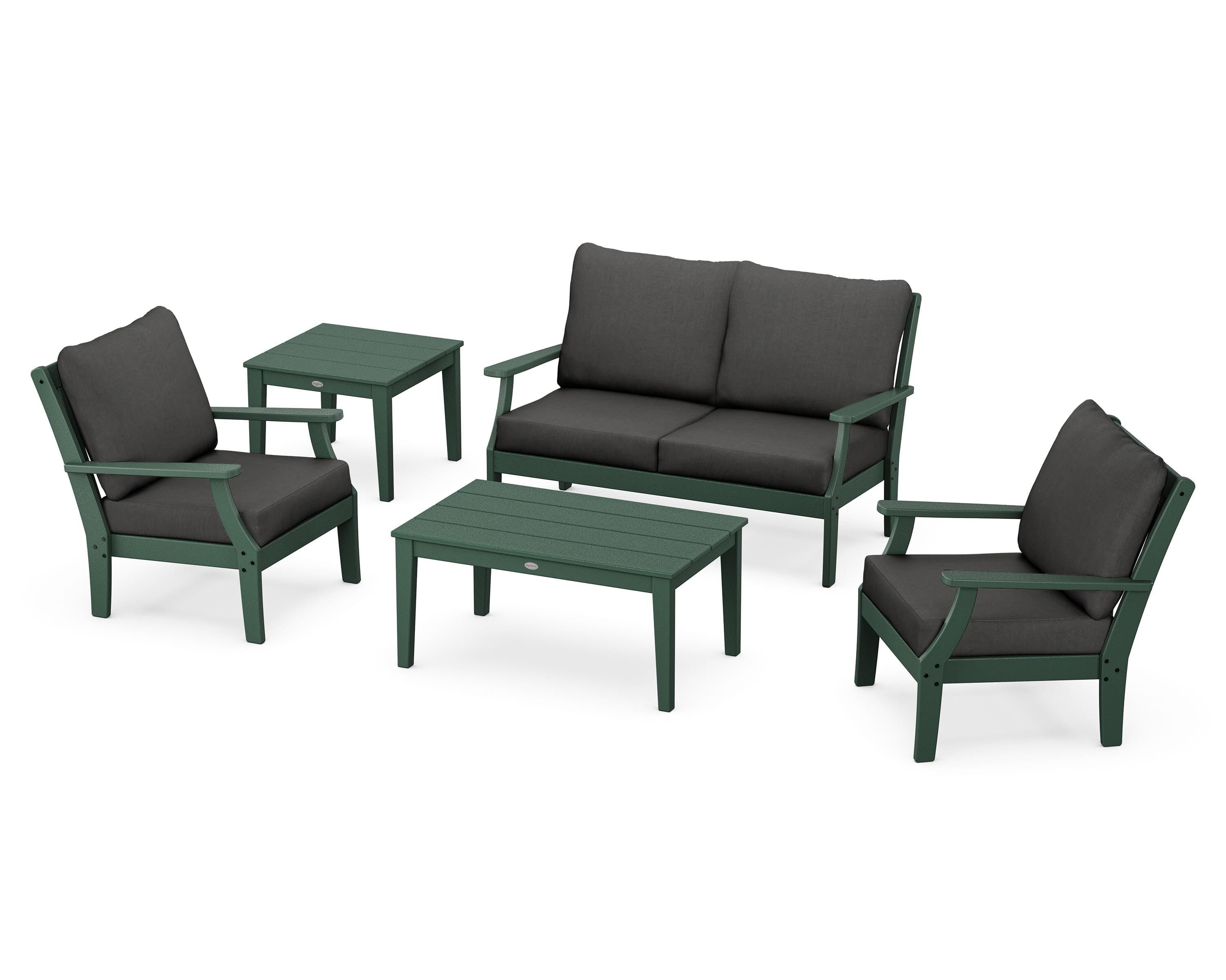 POLYWOOD® Braxton 5-Piece Deep Seating Set in Green / Spectrum Carbon