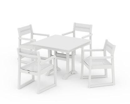 POLYWOOD® EDGE Sling 5-Piece Farmhouse Dining Set with Trestle Legs in White / White Sling