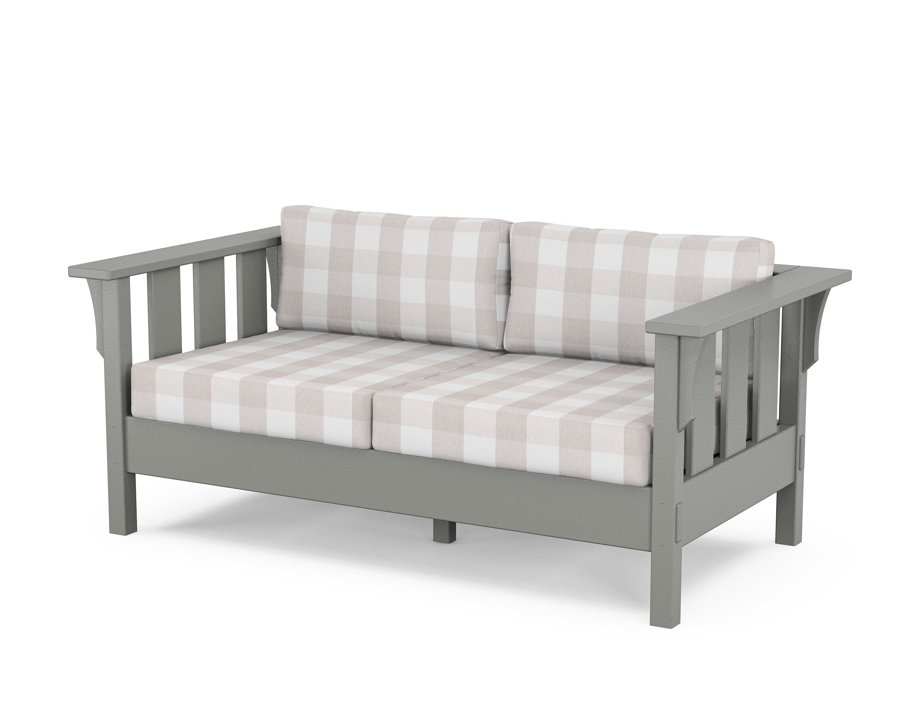 Martha Stewart by POLYWOOD® Acadia Deep Seating Loveseat in Slate Grey / Buffalo Plaid Dune Burlap