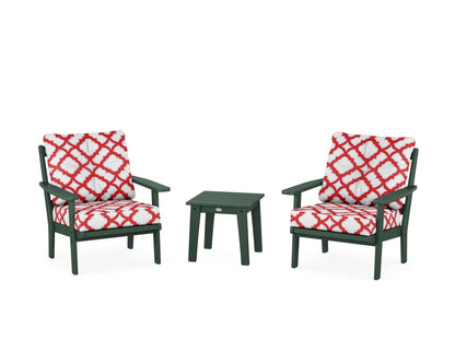 POLYWOOD® Prairie 3-Piece Deep Seating Set in Green / Trellis Crimson