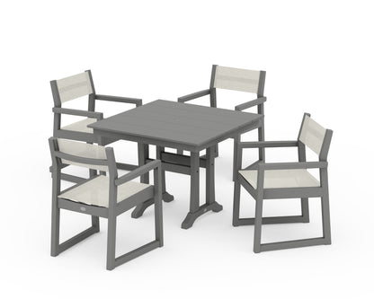 POLYWOOD® EDGE Sling 5-Piece Farmhouse Dining Set with Trestle Legs in Slate Grey / Parchment Sling