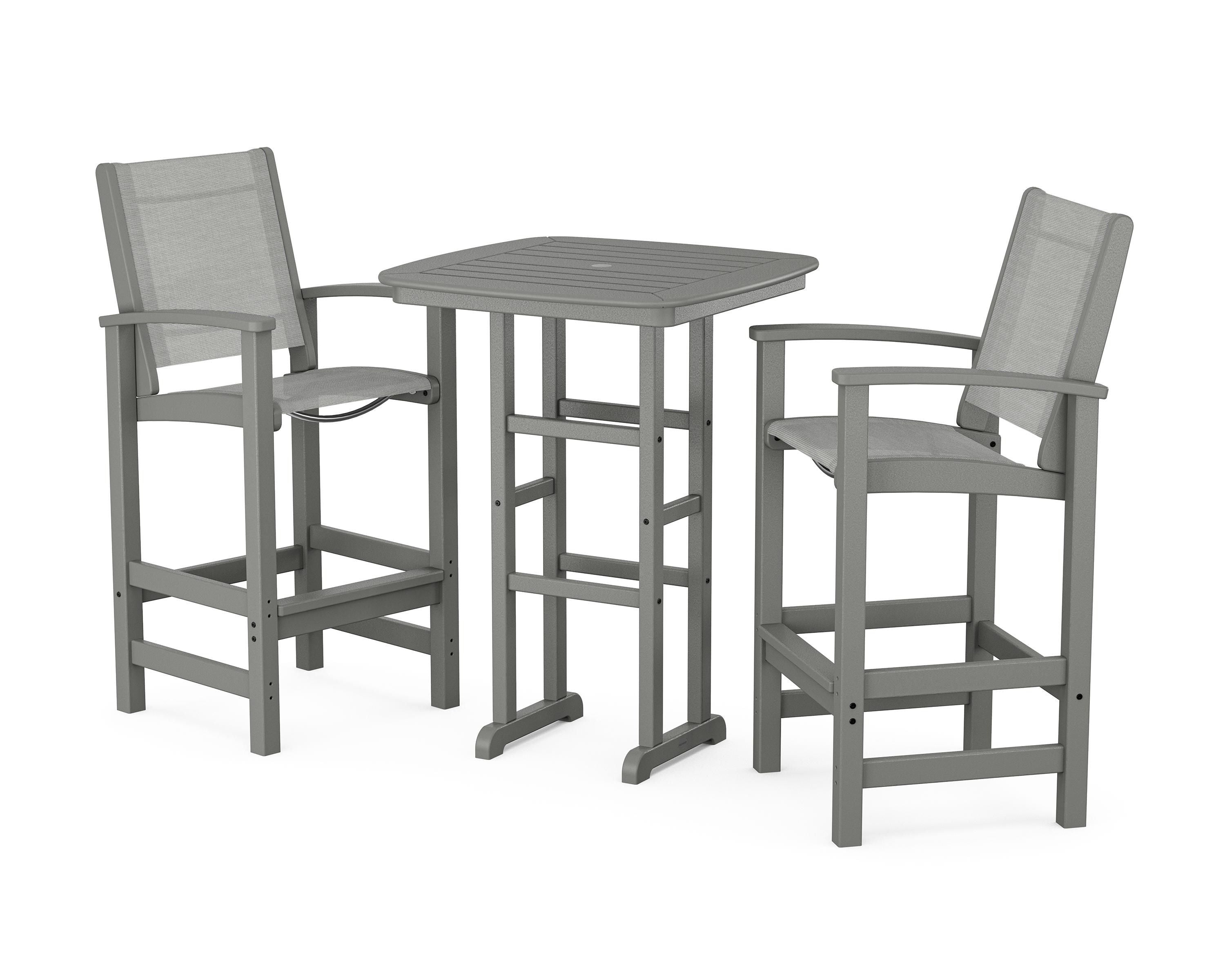 POLYWOOD® Coastal 3-Piece Bar Set in Slate Grey / Metallic Sling