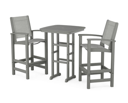 POLYWOOD® Coastal 3-Piece Bar Set in Slate Grey / Metallic Sling