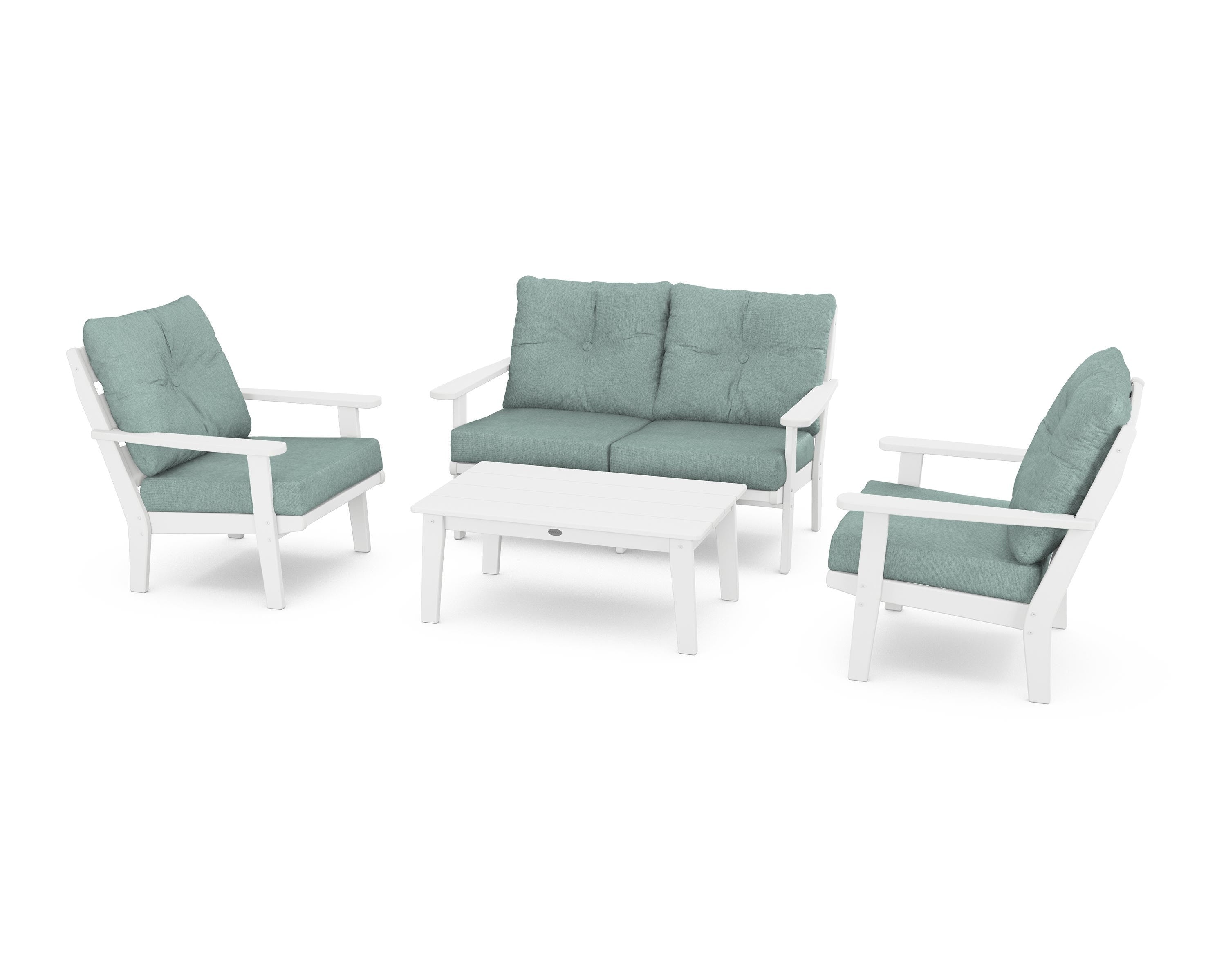 POLYWOOD® Lakeside 4-Piece Deep Seating Set in White / Glacier Spa